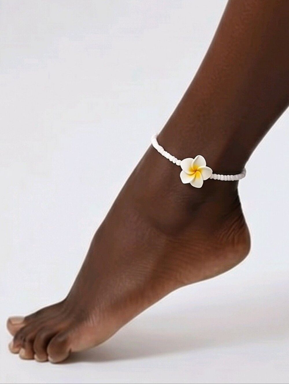 White Plumeria Anklet Tropical Daisy Beachy Hawaiian Jewelry Coastal Chic Y2K